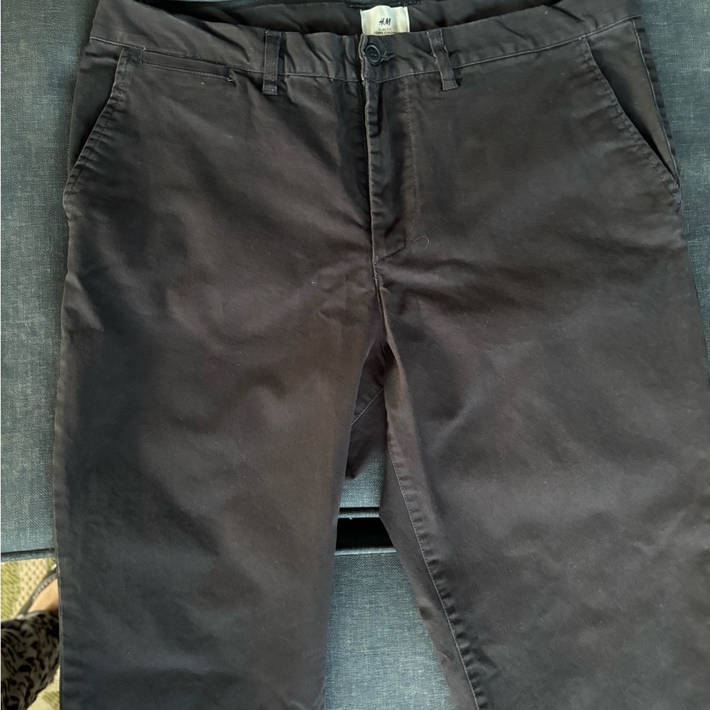 H&M Blue Mens Chinos Pants 36x32 Button zipper closure cotton flat front